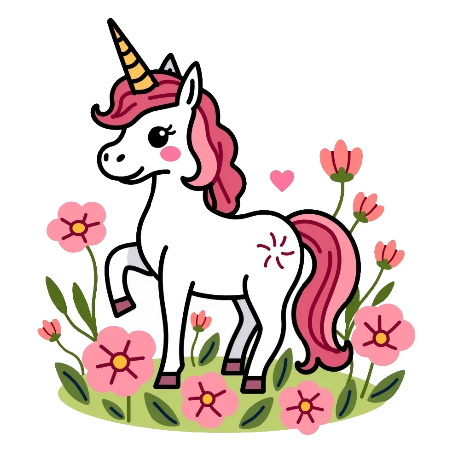 unicorn standing in a field of flowers sticker
