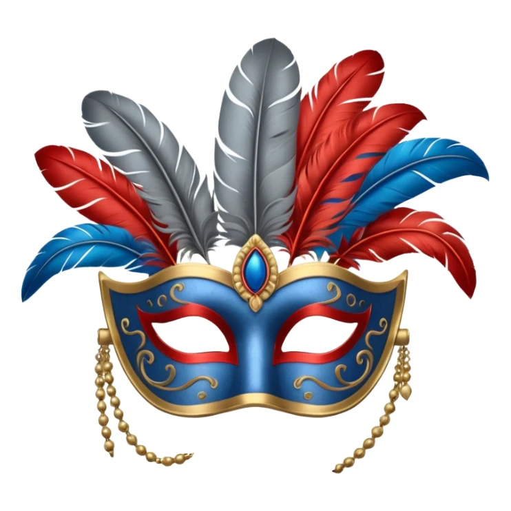 masquerade mask grey with blue and red feathers sticker