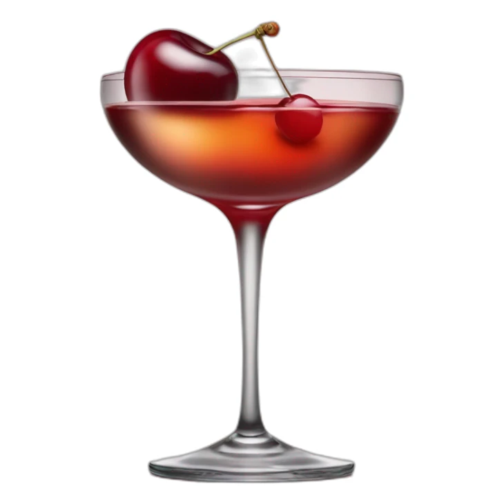 Manhattan cocktail in a coupe glass with a single maraschino cherry sticker