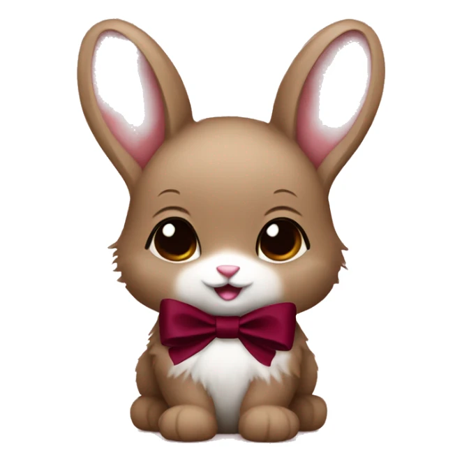 Baby bunny, brown fur with burgundy bow sticker
