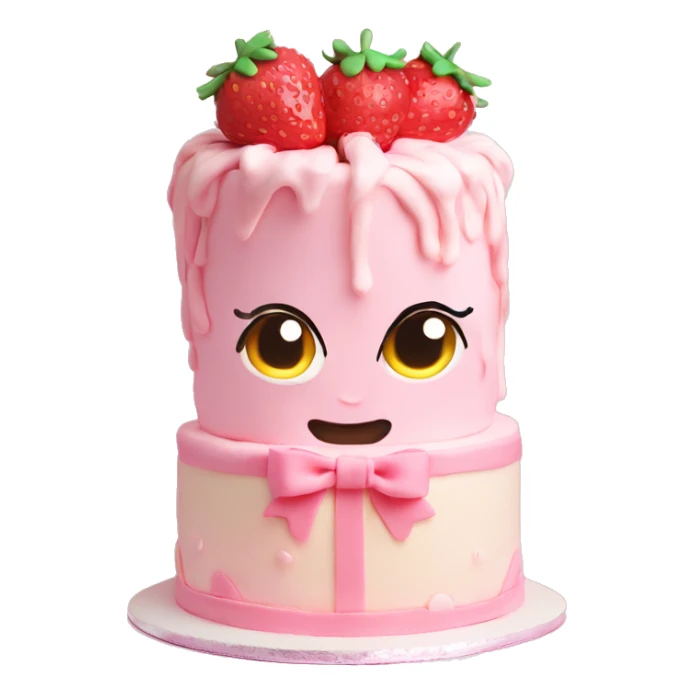 Light Pink strawberries and cream birthday cake with in bow sticker