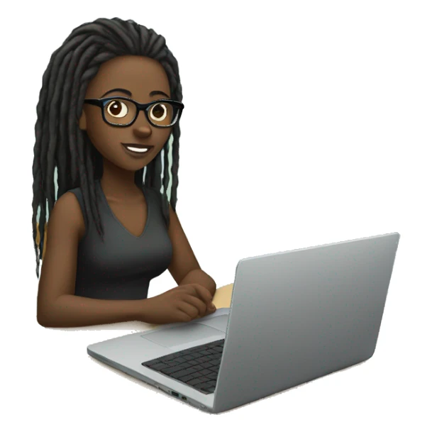 Black girl with dreadlocks wearing glasses with laptop  sticker