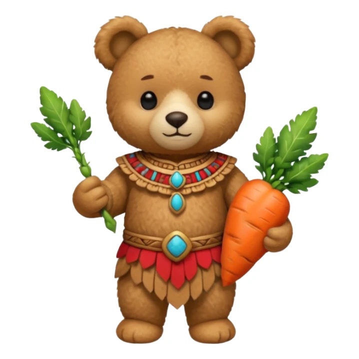 teddy bear Upper, wearing red mayan ancient custome, with carrot half body sticker