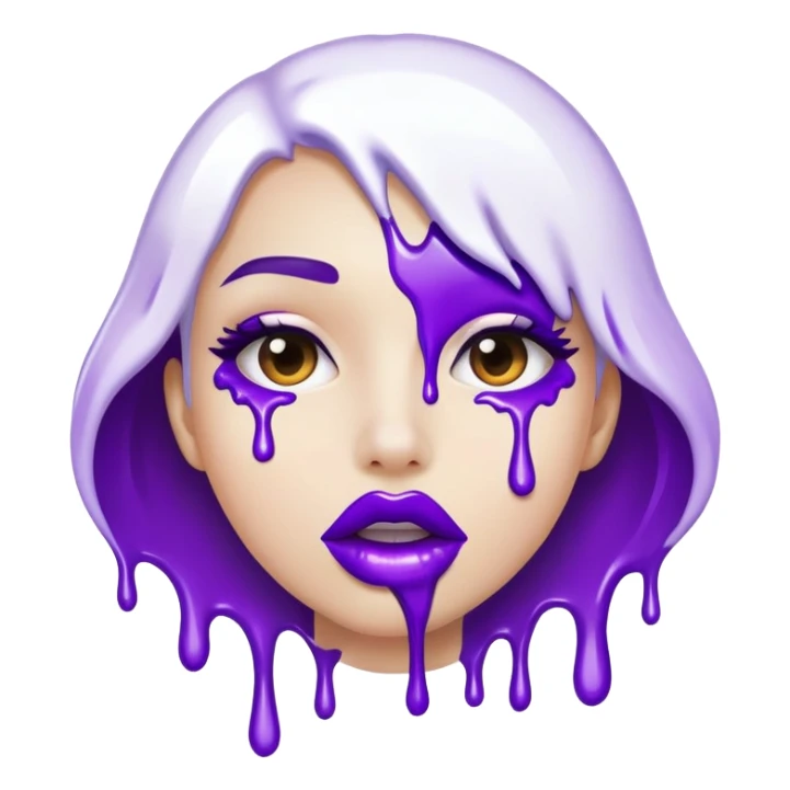 Footing purple glossy lips with white paint dripping off sticker