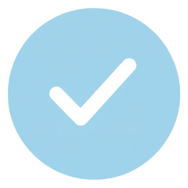 minimalist style Instagram verified badge, light blue circle with white check mark, no text, transparent background sticker