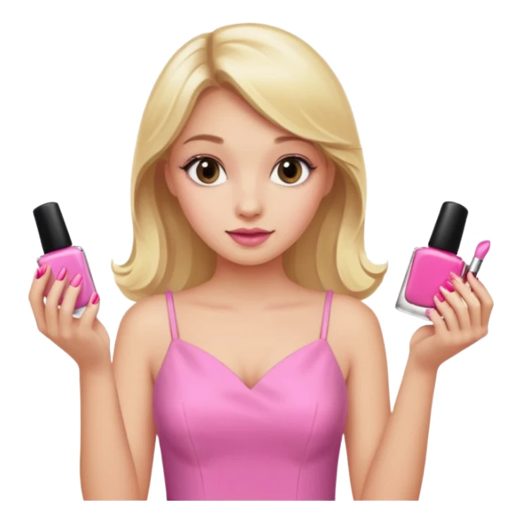 A blonde girl in pink holds nail polishes in her hand sticker