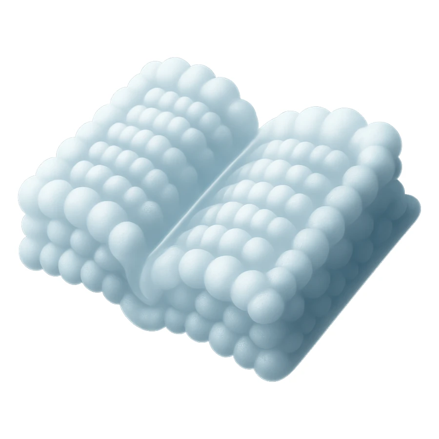 thick open book made entirely of small, very bright white fluffy convex clouds, matte glass style sticker
