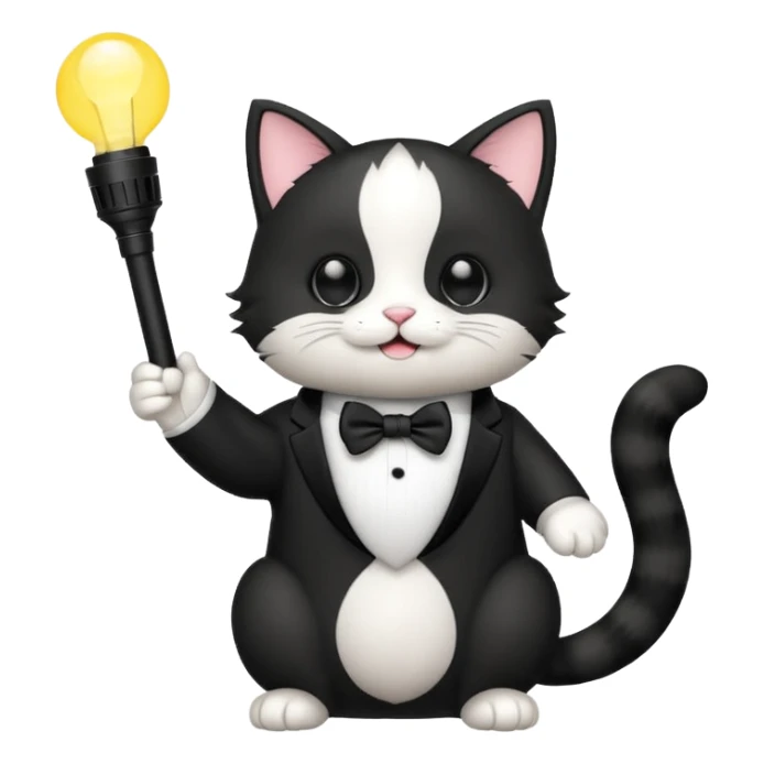 chibi cute tuxedo cat waving holding a light stick sticker