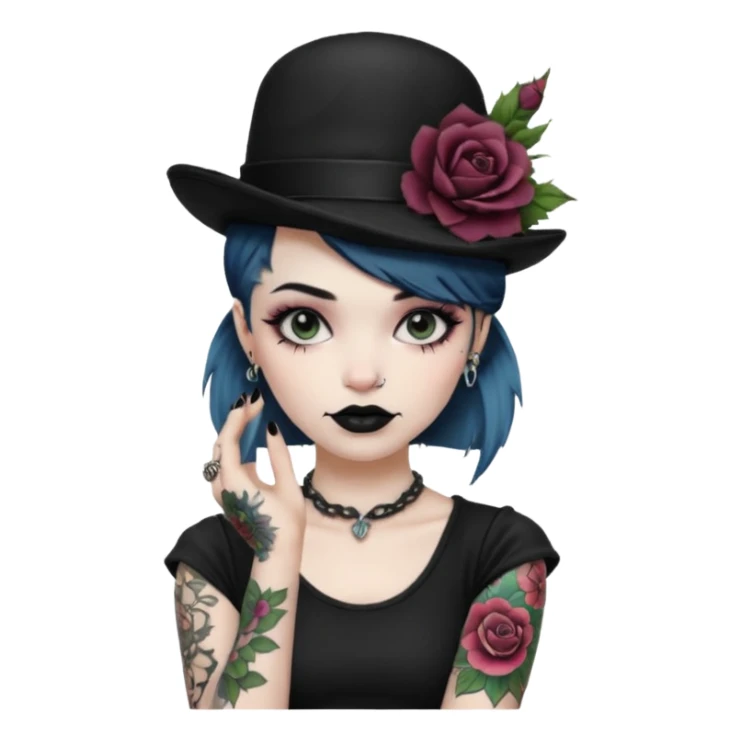 Punk woman with hat and floral arm tattoo sticker