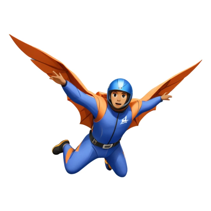 A daring wingsuit athlete soaring between towering mountains, with their wingsuit fully stretched, cutting through the air at high speed. The background features dramatic cliffs and a vast sky, emphasizing the thrill and freedom of base jumping. sticker