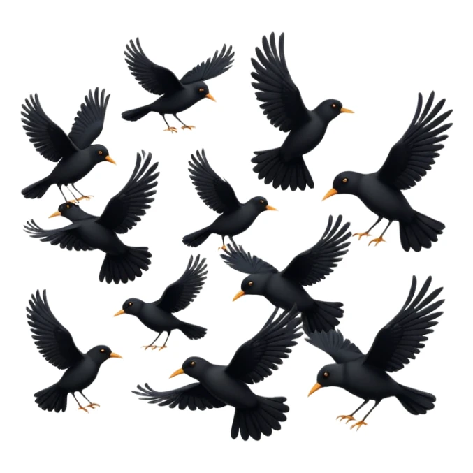 Flying in one direction multiple black birds emoji sticker