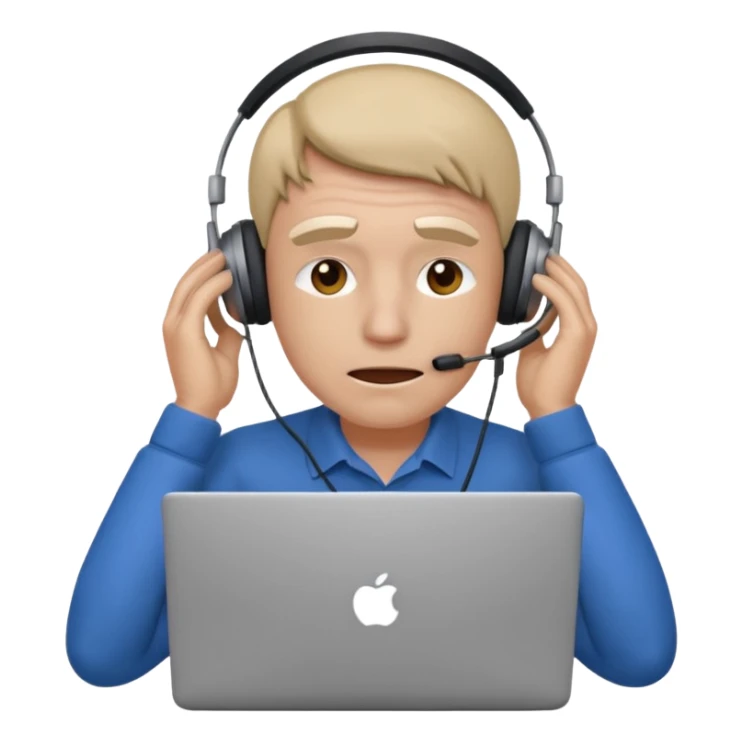 Overwhelmed trader in front of laptop sticker