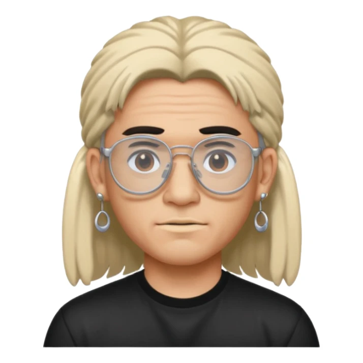 chico moreno con piercing en la ceja, pendientes, mullet y gafas y2k, expresión neutral sticker