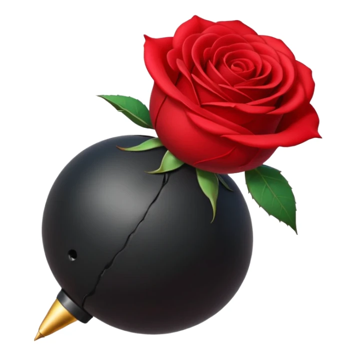 Deep red (#7A0F1E) no gradients, transparent background, high contrast, clean gothic aesthetic, designed to be readable at 128x129px a red rose wrapped around a bomb sticker