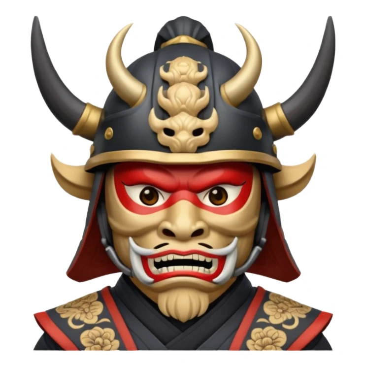 Samurai with helmet and an oni mask covering their mouth sticker