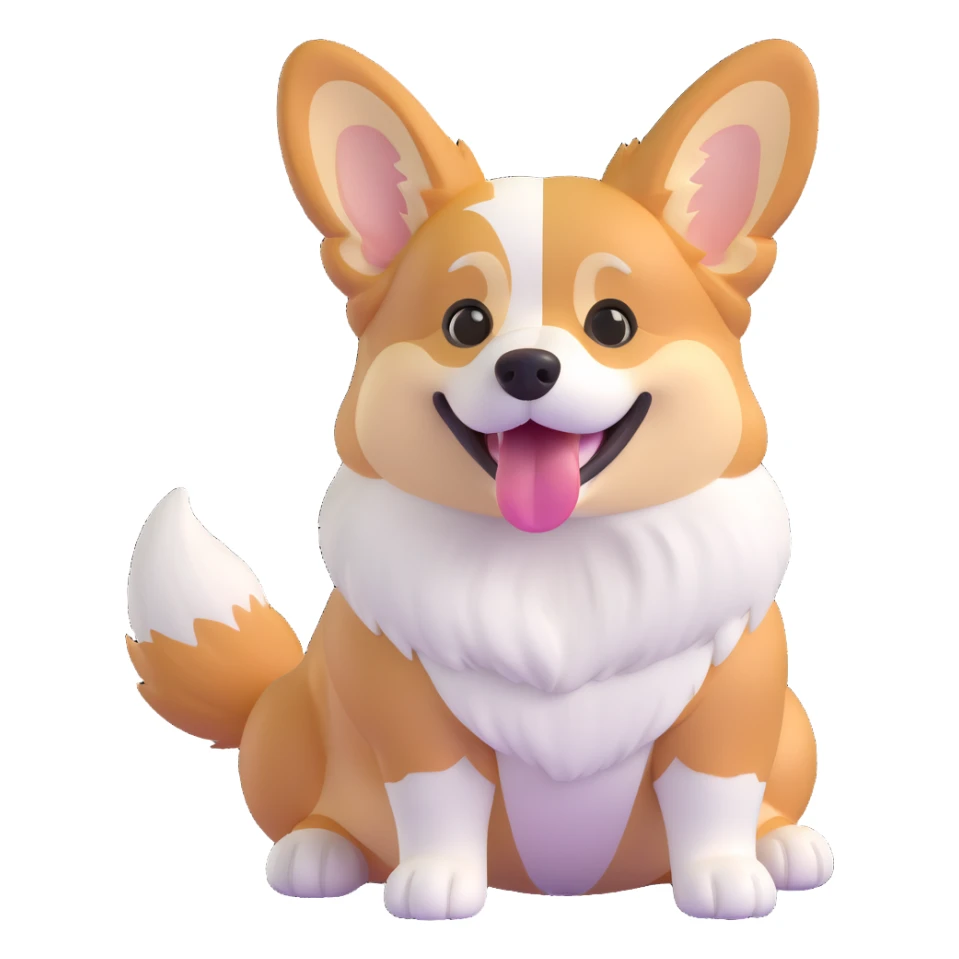 cool redhead tri color corgi, sitting, tongue out, fluffy fur, white, tan, and black markings sticker