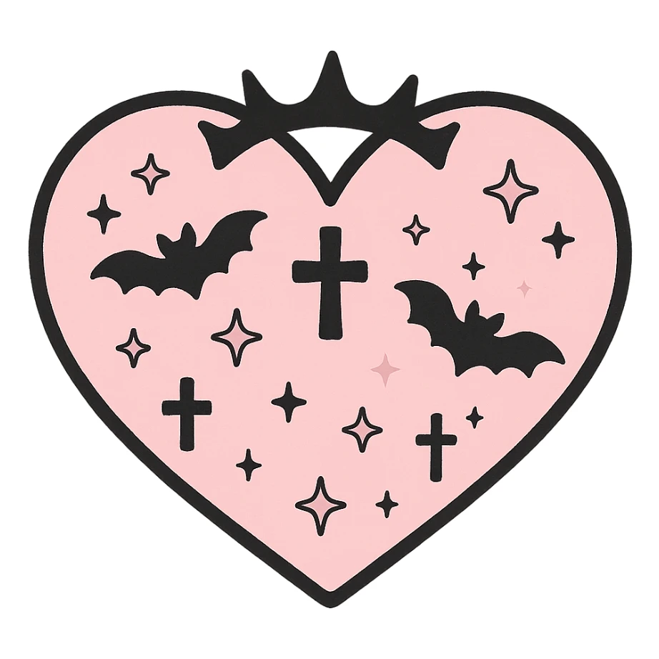 pastel goth heart with soft pink and black, cute gothic style sticker