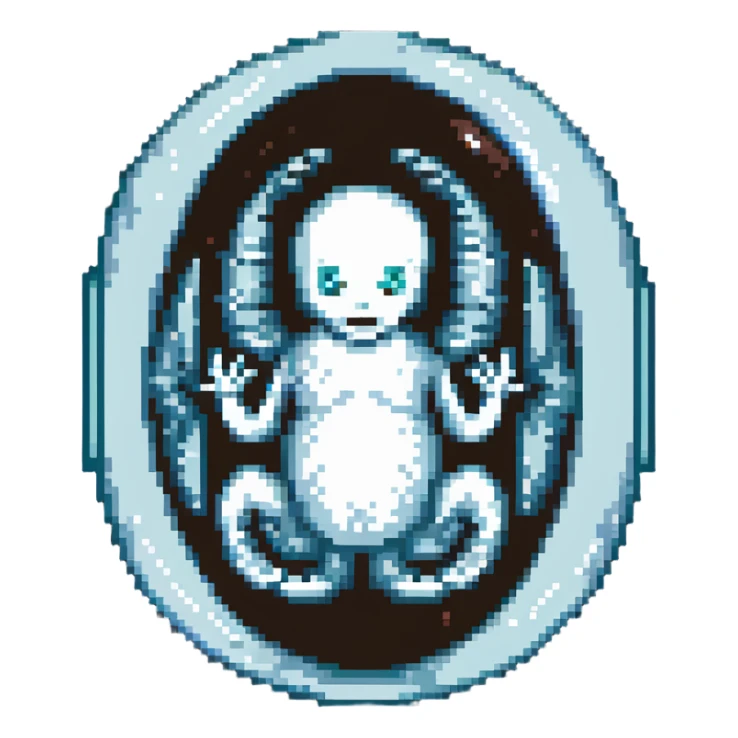 MRI embryo digital fetal small shape in otherworldly bubble, eerie, horror, pupa, crystalis, in-utero sticker