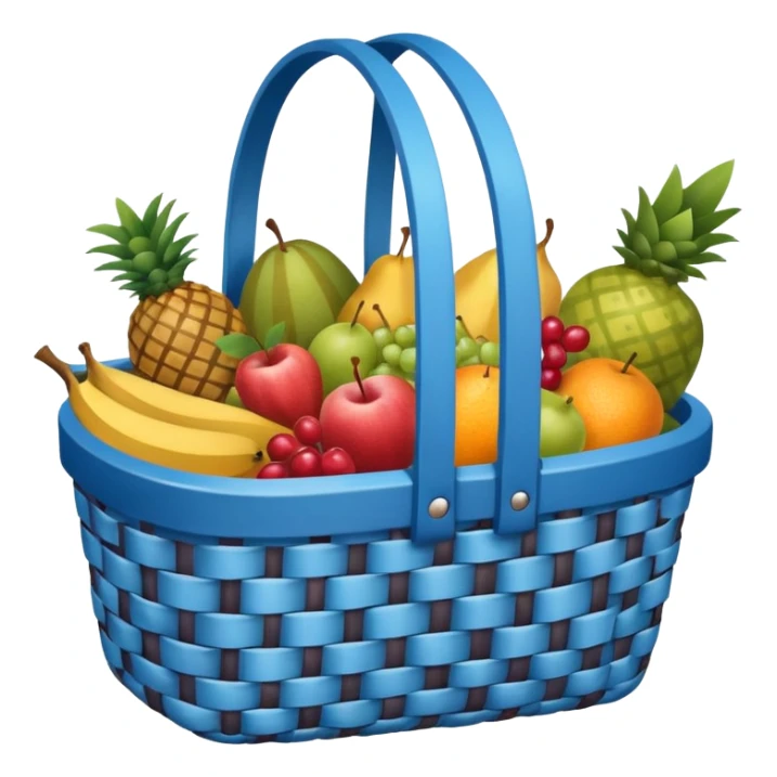 blue plaid lining basket with both food, drink and fruits sticker