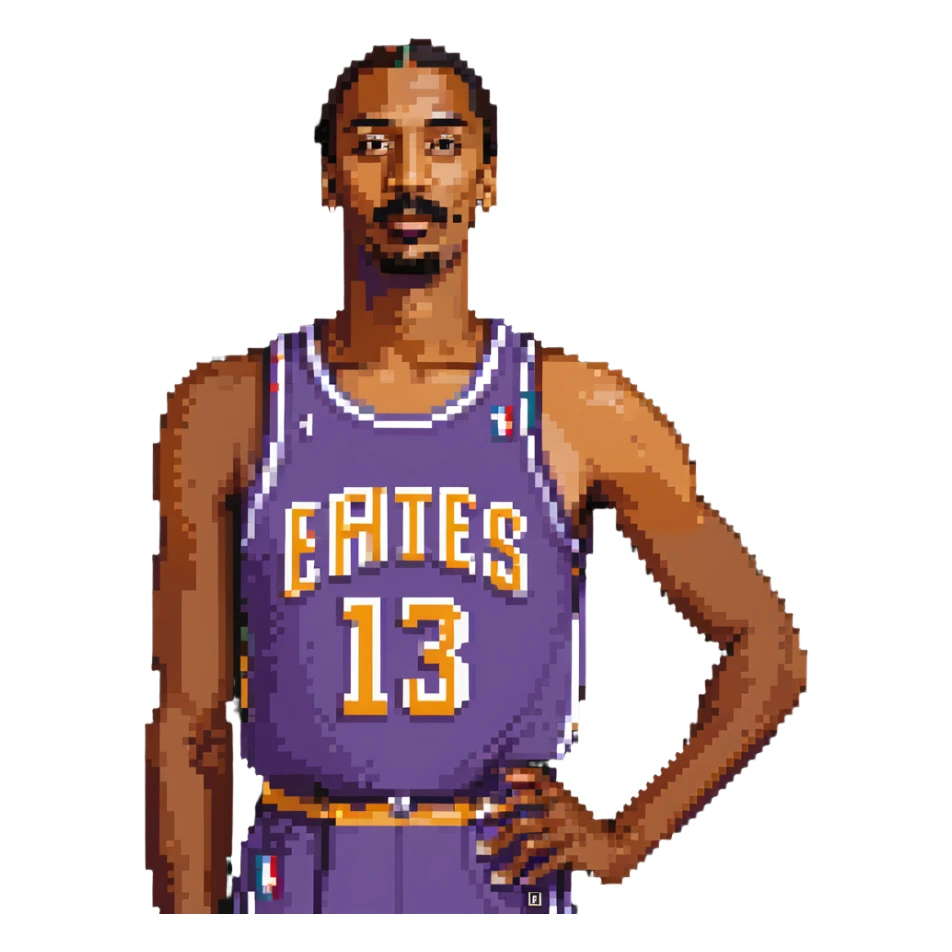 Wilt Chamberlain, tall, mustache, retro basketball uniform sticker