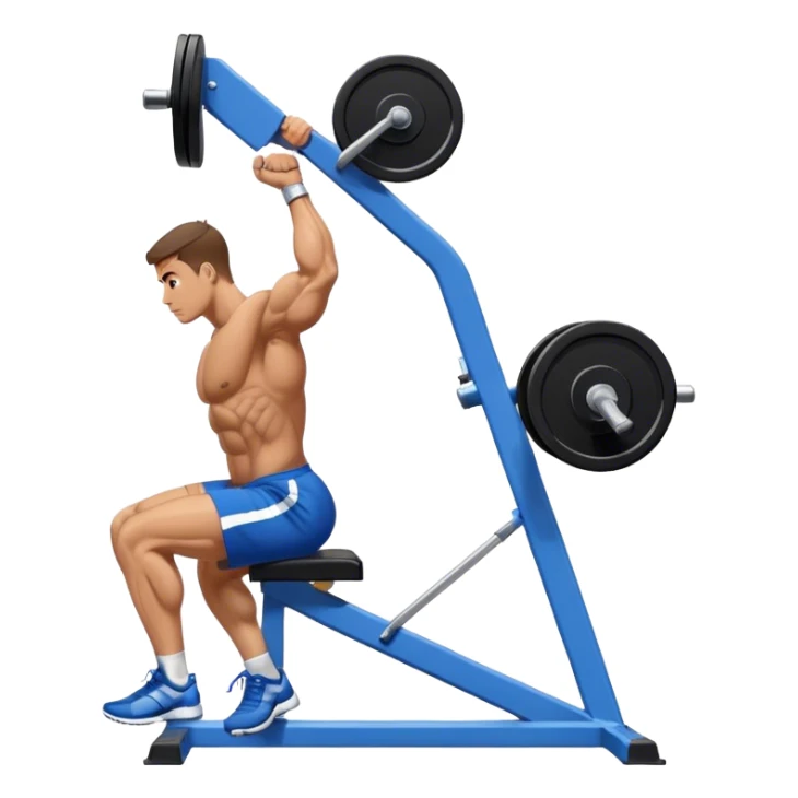side-view bodybuilder in blue shorts seated weighted calf-raise machine on his tip toes sticker