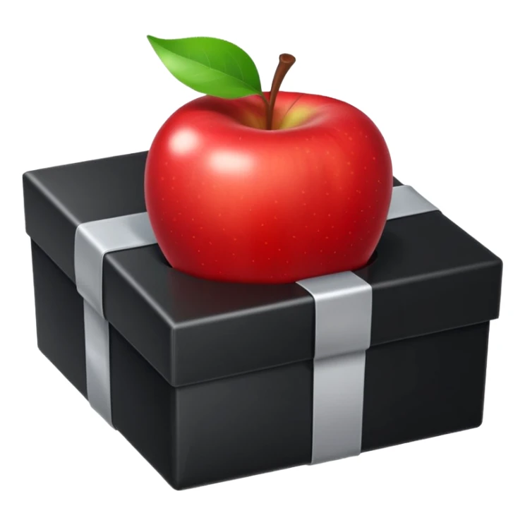 black box with silver gift ribbon, apple emoji style, no text sticker