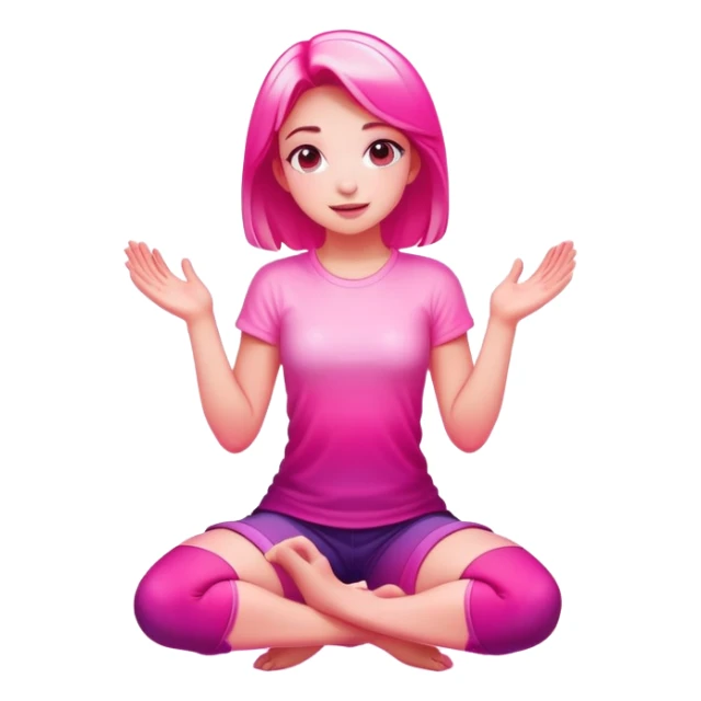 Girl kneeling in playful pose, transparent glass style, bright pink gradient, with shadows and highlights, minimalist design sticker