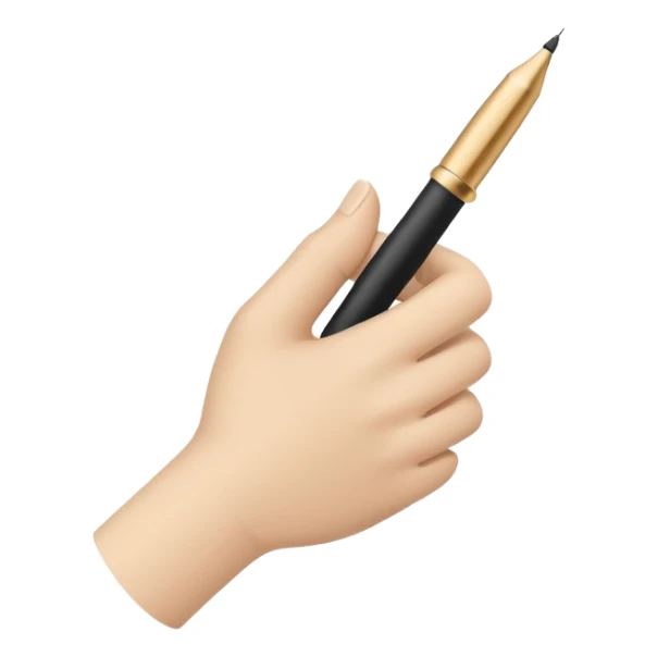 Symbol of a writing hand with a pen, minimalist design, beige color sticker