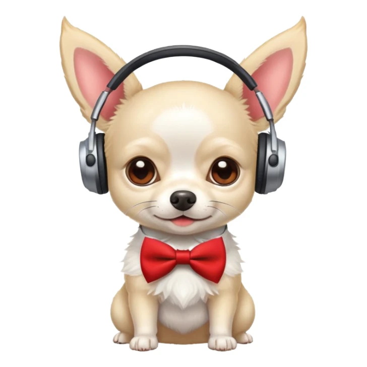 White chihuahua with red bow tie headphones  sticker