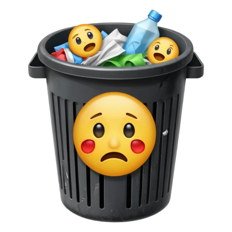 put an emoji into a trash bin. show just the emoji in a trash bin sticker