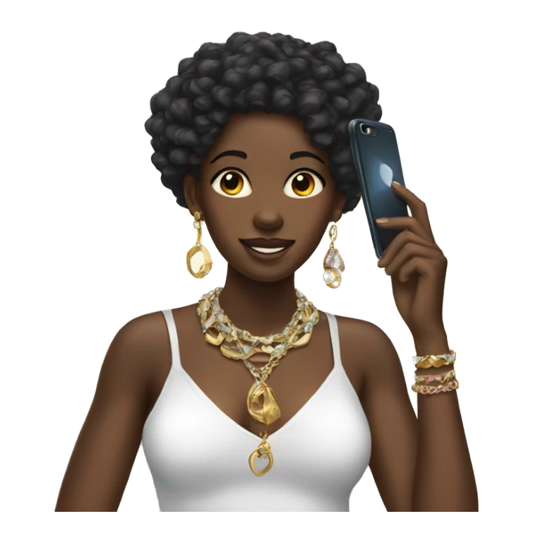 Black girl with phone and jewelry sticker