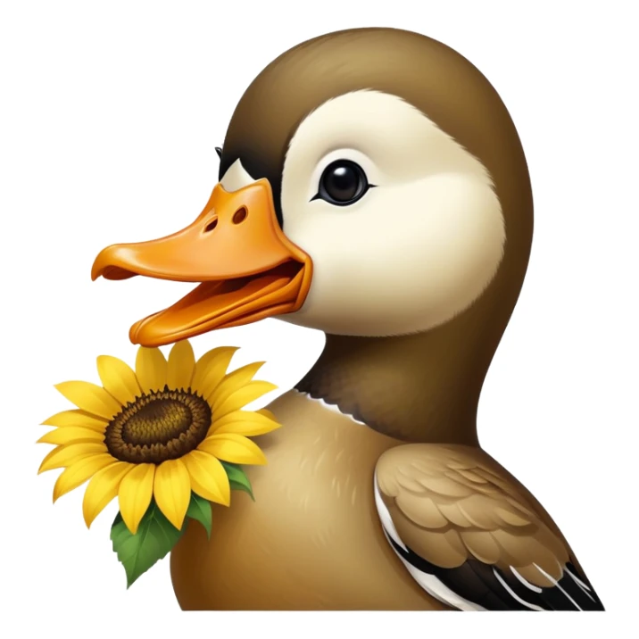 a duck holding a sunflower seed in its beak sticker