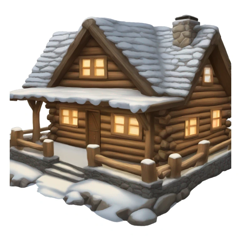 Snowy log cabin with a stone chimney, decorated for Christmas  sticker