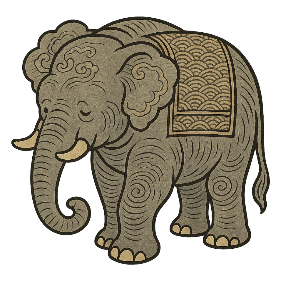 ukiyo-e inspired cartoon illustration of an elephant sticker