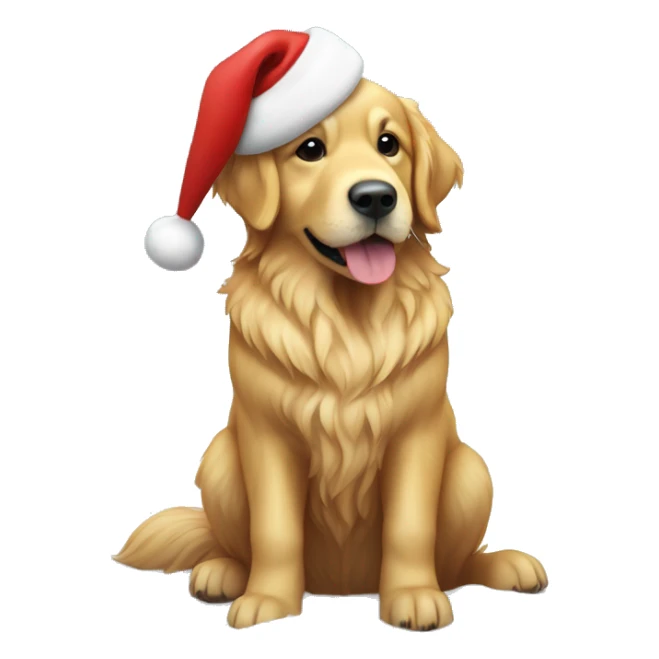 Golden retriever with a Santa hat on, sat in snow  sticker