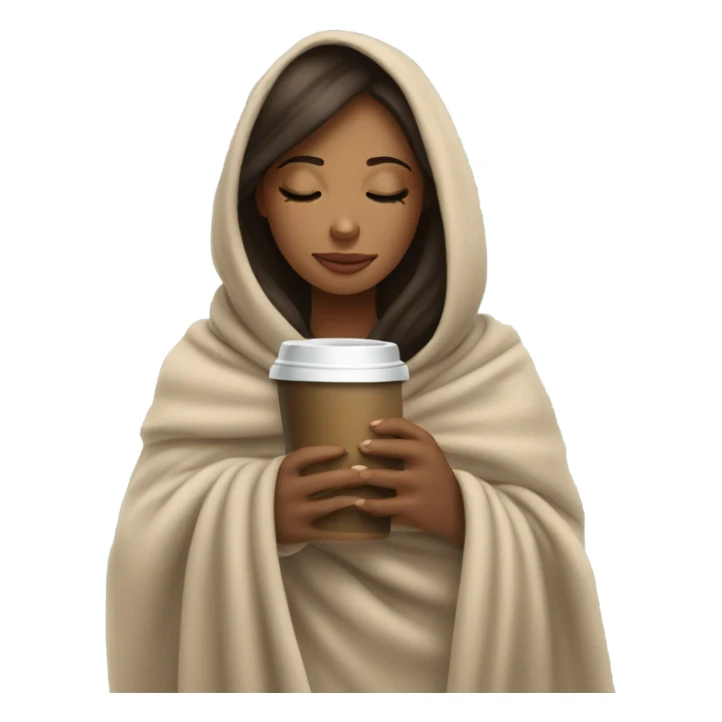 Brunette girl inside a blanket sipping coffee eyes closed sticker