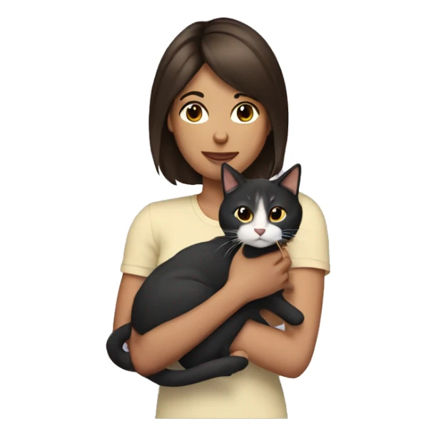 Brunette with bob woman holding a  cat sticker