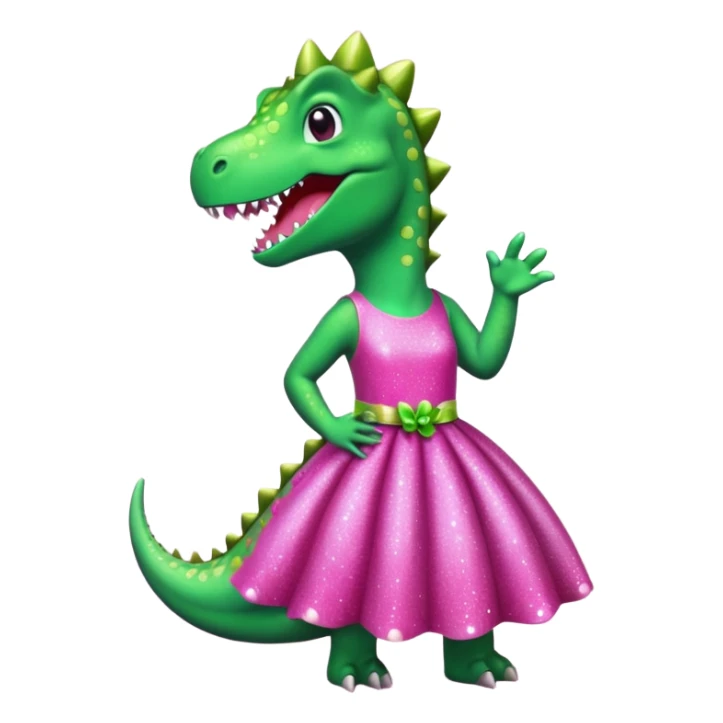 dino in a pink sparkly dress sticker