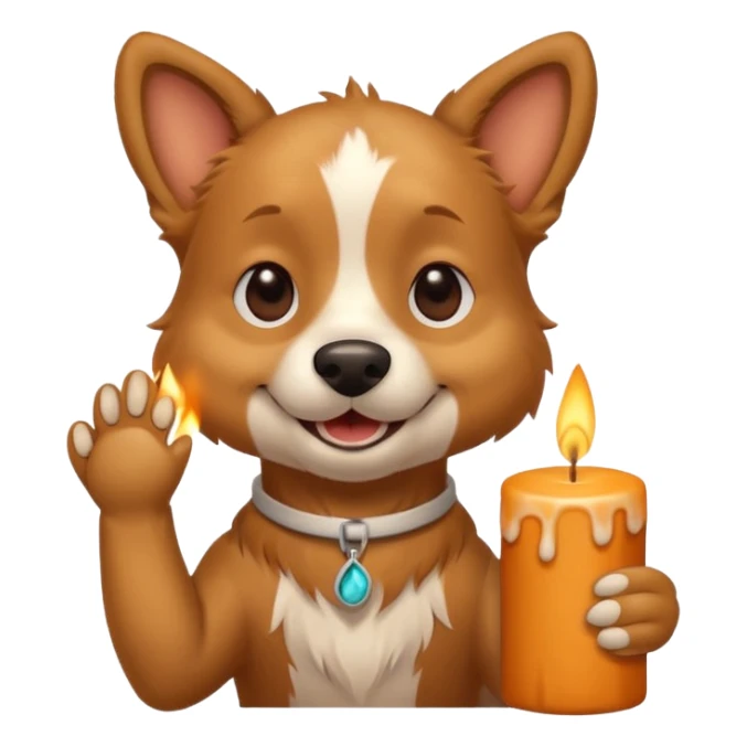 happy dog holding an aromatic candle in hand sticker