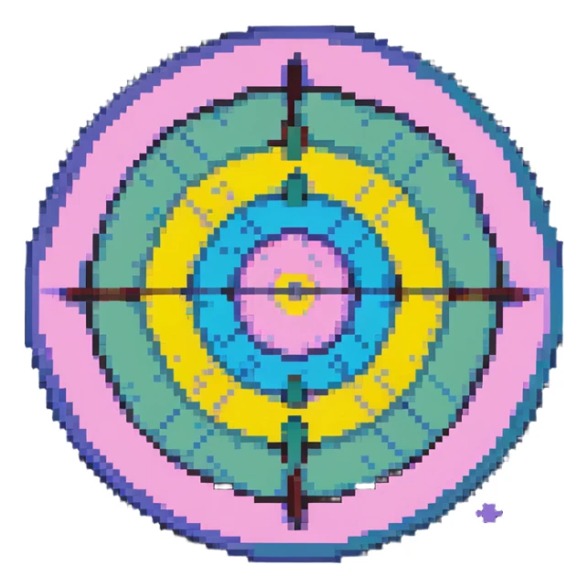 A pixel art bullseye target with pastel spring colors sticker