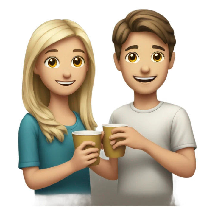 smiling boy with smiling girl with cup indoors sticker