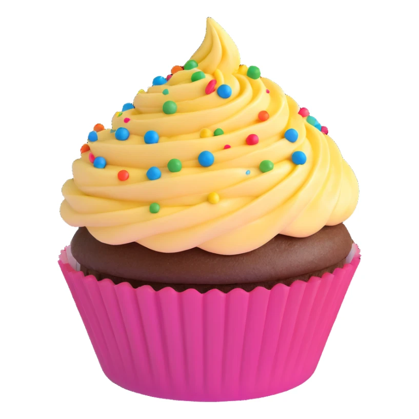 rainbow cupcake, 3D style, glossy icing, colorful sprinkles sticker