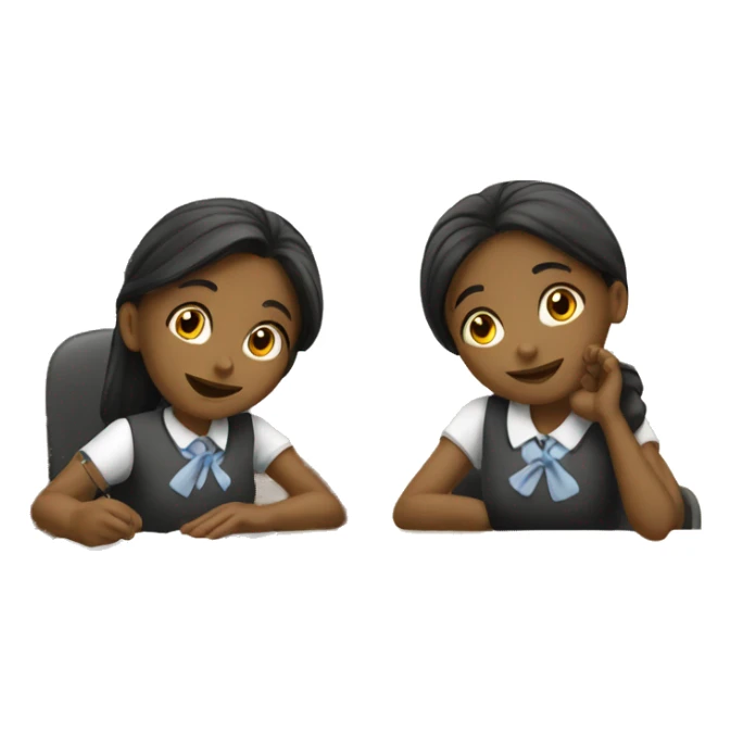 Two schoolgirl at the desk are talking sticker
