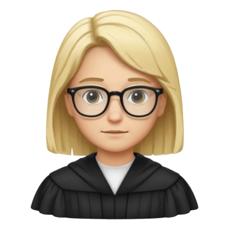 Young judge, blonde hair with glasses and robe sticker