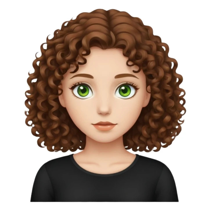 Girl with Brown curly medium hair, green eyes, wearing a black top sticker