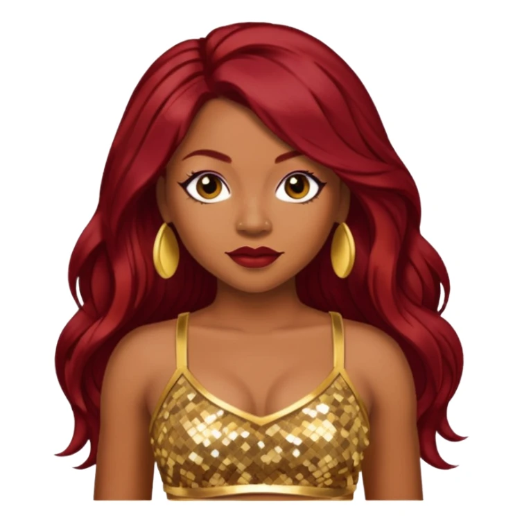 LaTavia Robeson with long dark red hair, gold sequin crop top  sticker