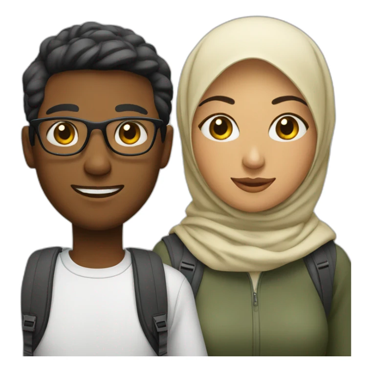 young man with glasses and woman with hijab, both with backpack for holiday trip sticker