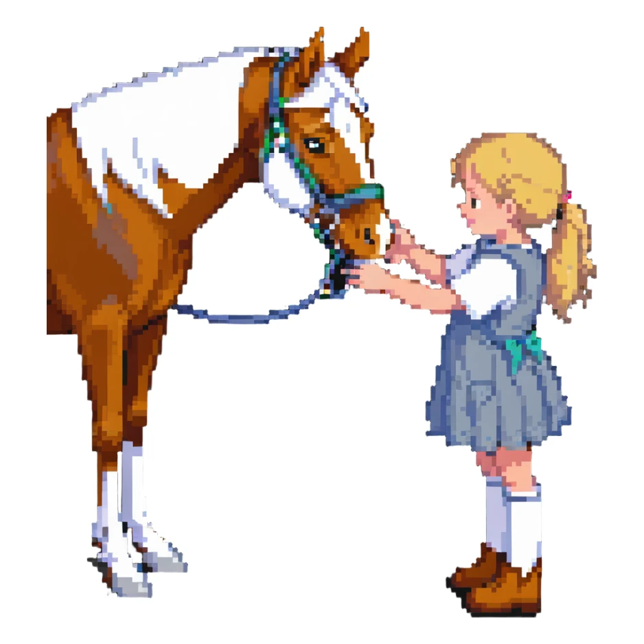 child petting a horse sticker