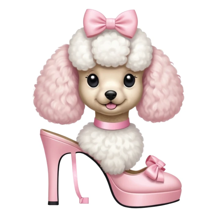Poodle wearing a light pink bow and heels sticker