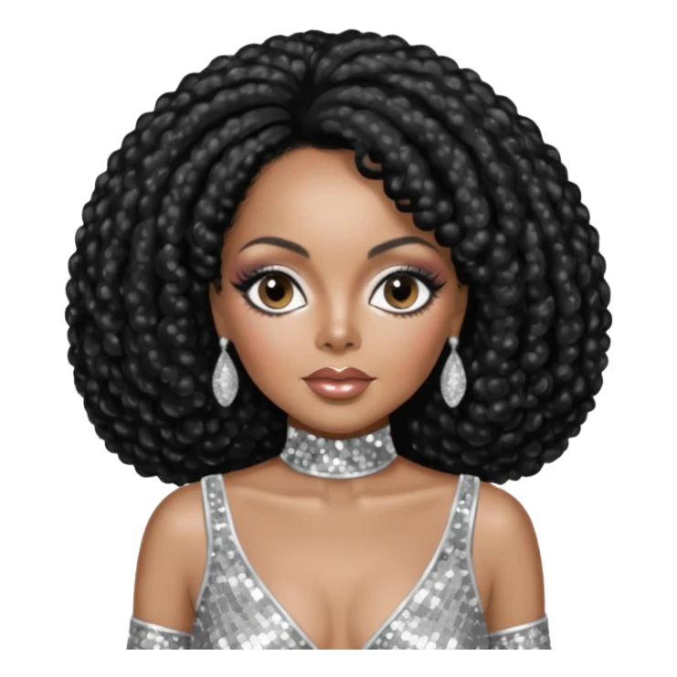 Diana Ross, black hair, silver outfit sticker